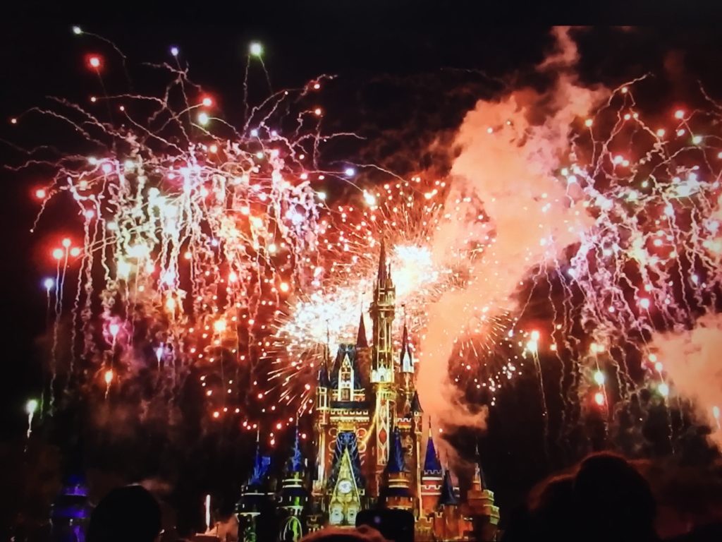 Cinderella castle with fireworks