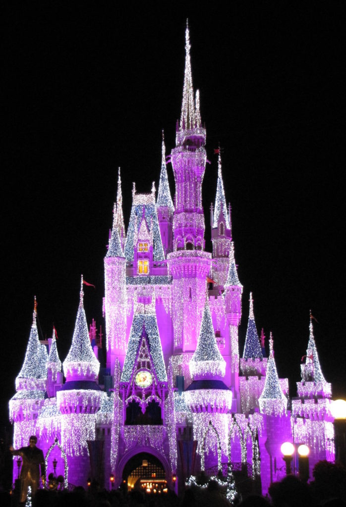 Cinderella castle with Christmas lights