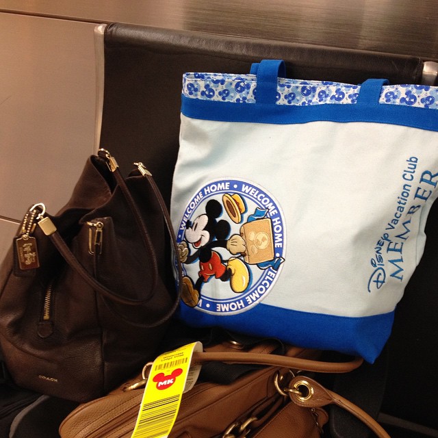 Disney Vacation Club canvas bag at the airport